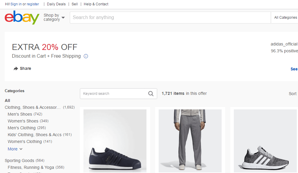 eBay优惠码2026 现有adidas旗舰店新年促销 在线直降+额外8折美国免邮