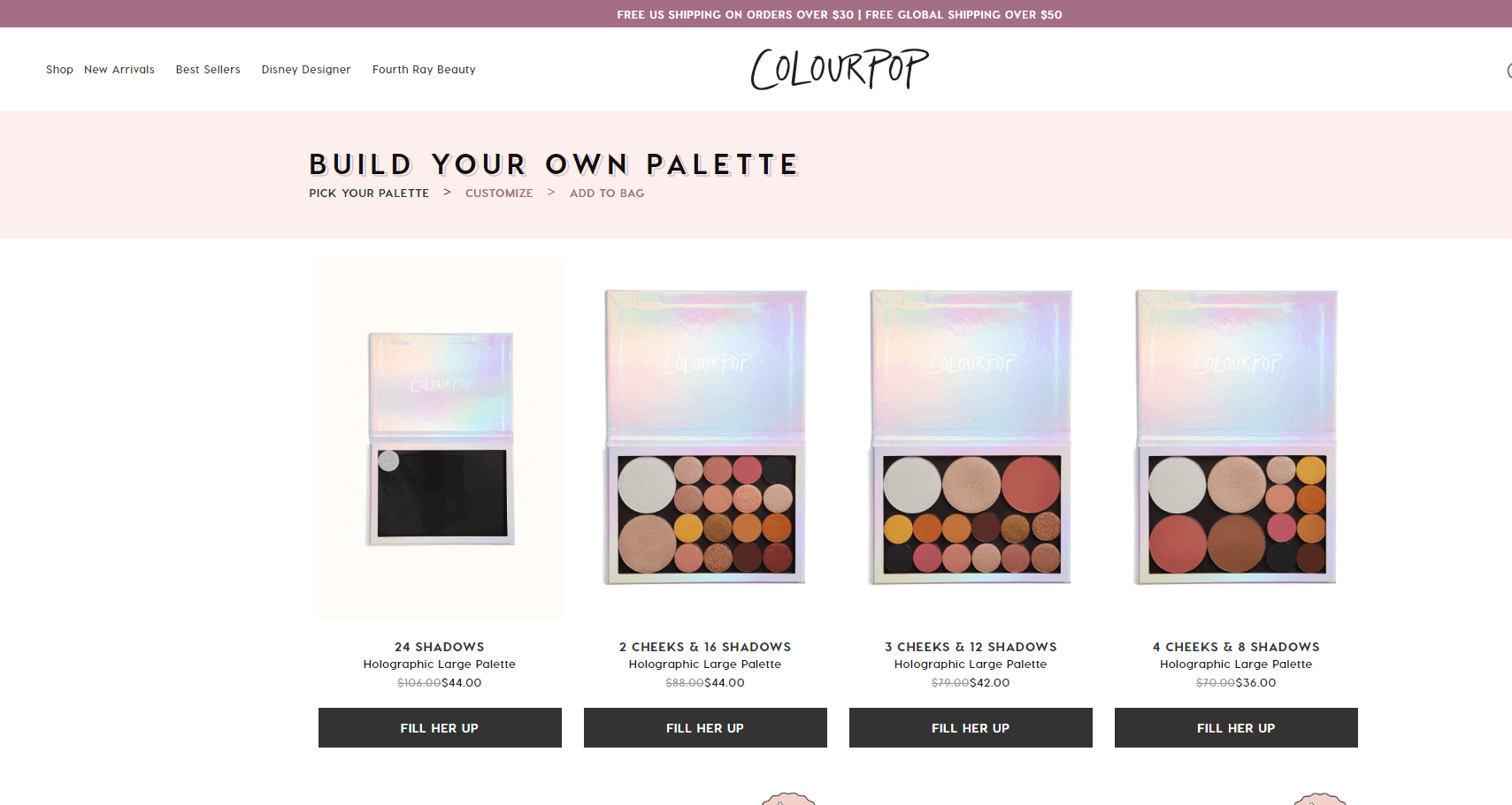 Colourpop优惠码2026 卡拉泡泡美国官网DIY眼影腮红盘低至5折促销满额免邮