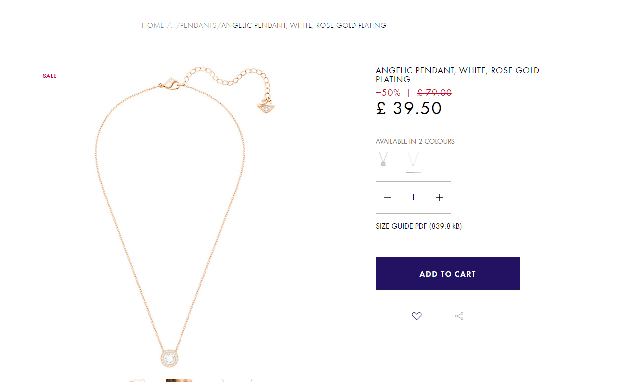 Swarovski折扣码2026 施华洛世奇英国官网ANGELIC PENDANT 项链5折£39.5（约347元）-图片2