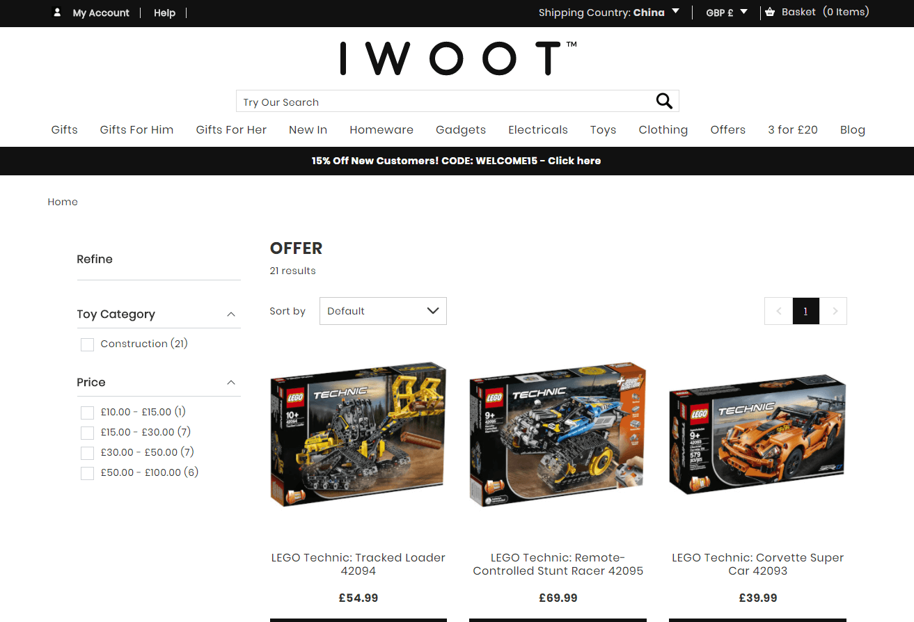 IWOOT折扣码2026 LEGO乐高积木新品满£60立享9折优惠满£80送神秘拼砌包-图片1