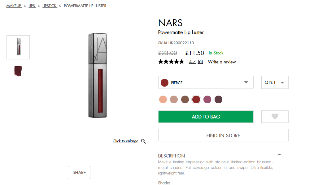 Space NK折扣码2026 Nars圣诞限定黑钢金属唇釉pierce色5折£11.5（凑单直邮到手约102元）-图片2