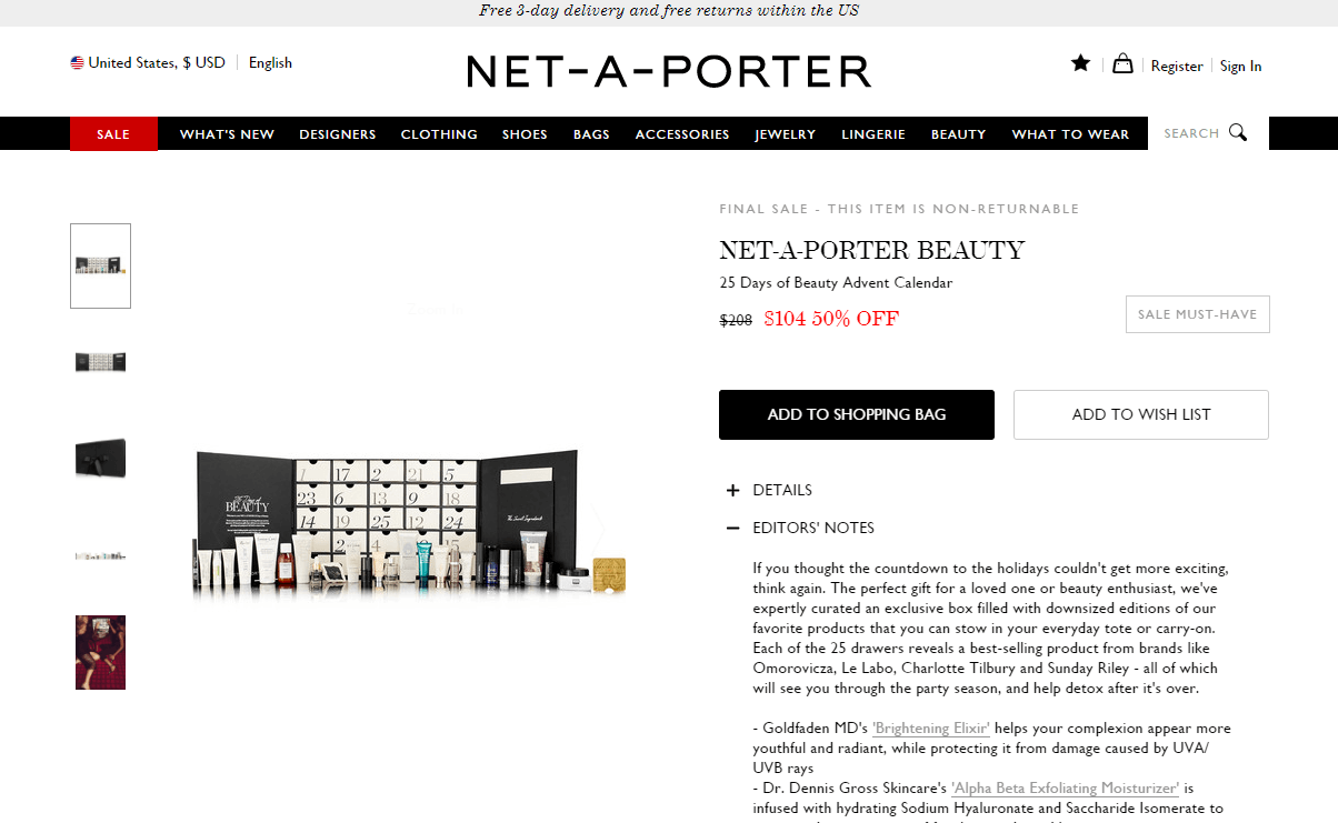 NET-A-PORTER折扣码2026 NET-A-PORTER 护肤美妆圣诞日历4折￡83.2（约724元）-图片3