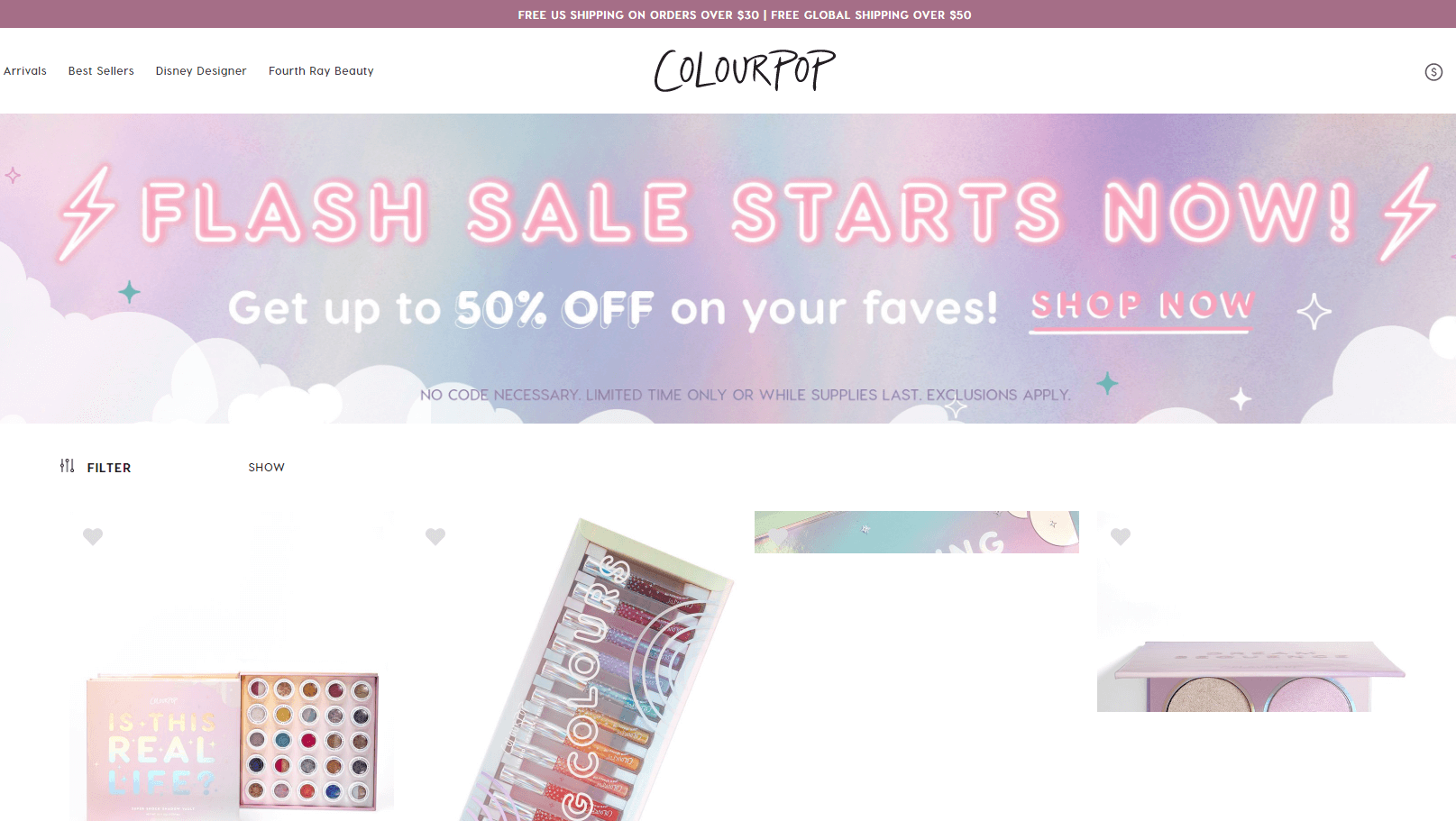 Colourpop优惠码2026 卡拉泡泡美国官网精选彩妆低至5折促销满额免邮