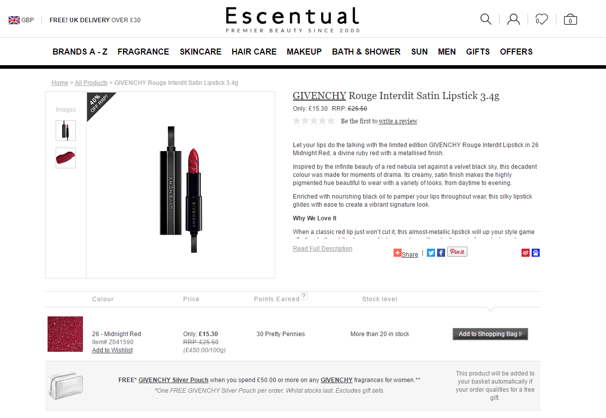 Escentual折扣码2026 GIVENCHY纪梵希限定午夜星空唇膏 N266折£15.3（约136元）-图片2