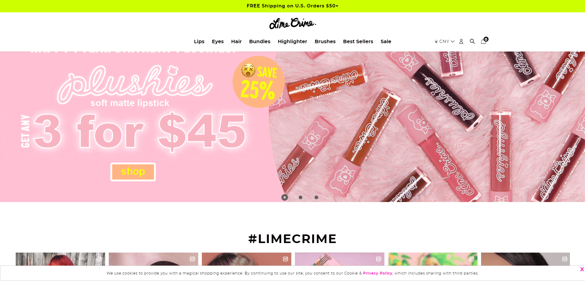 Lime Crime优惠码2026 独角兽情人节美国官网全场彩妆无门槛75折促销满额免邮