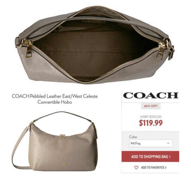 6PM优惠码2026 COACH蔻驰East/West Celeste Convertible Hobo包包3.4折9.99转运到手约￥950