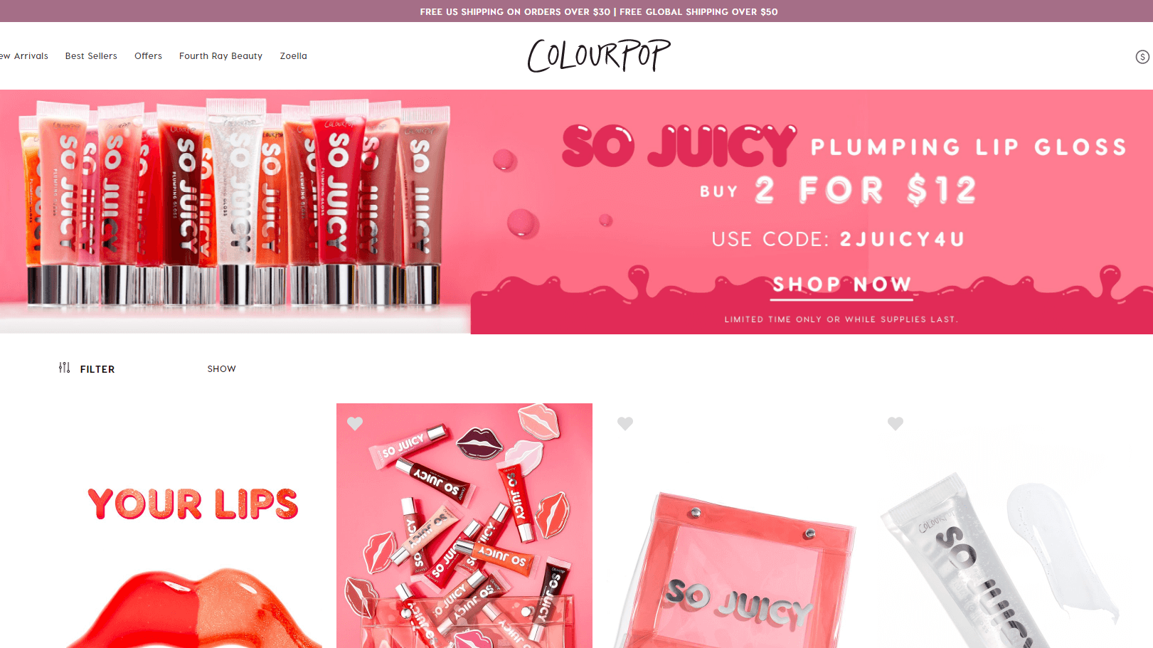Colourpop优惠码2026  SO JUICY PR 系列丰唇蜜2支