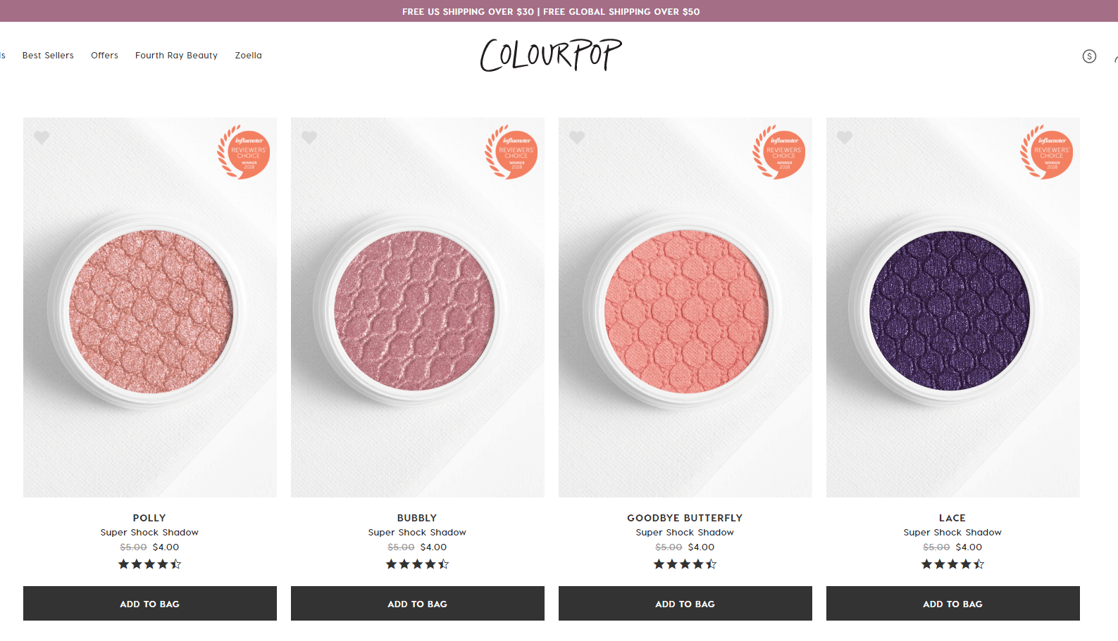 Colourpop优惠码2026 精选彩妆线上8折促销满额包邮