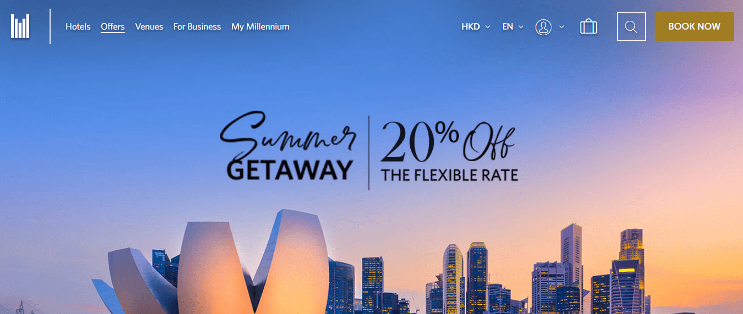 Millenniumhotels优惠码2026 千禧集团酒店夏日限定优惠,入住新加坡，吉隆坡，槟城，雅加达，马尼拉地区酒店 弹性房价8折优惠  免费早餐*-图片1