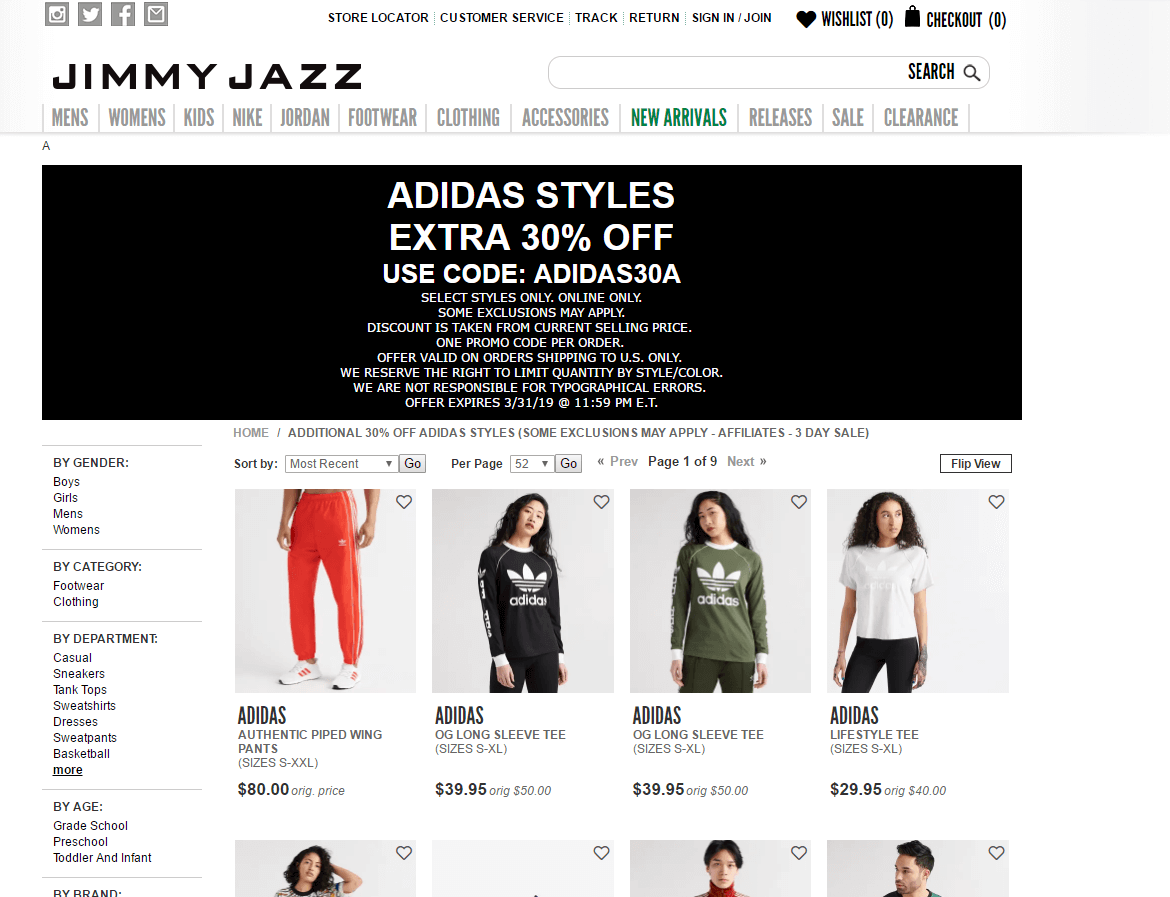Jimmy Jazz优惠码2026 精选adidas阿迪达斯运动鞋服 额外7折叠加折上折
