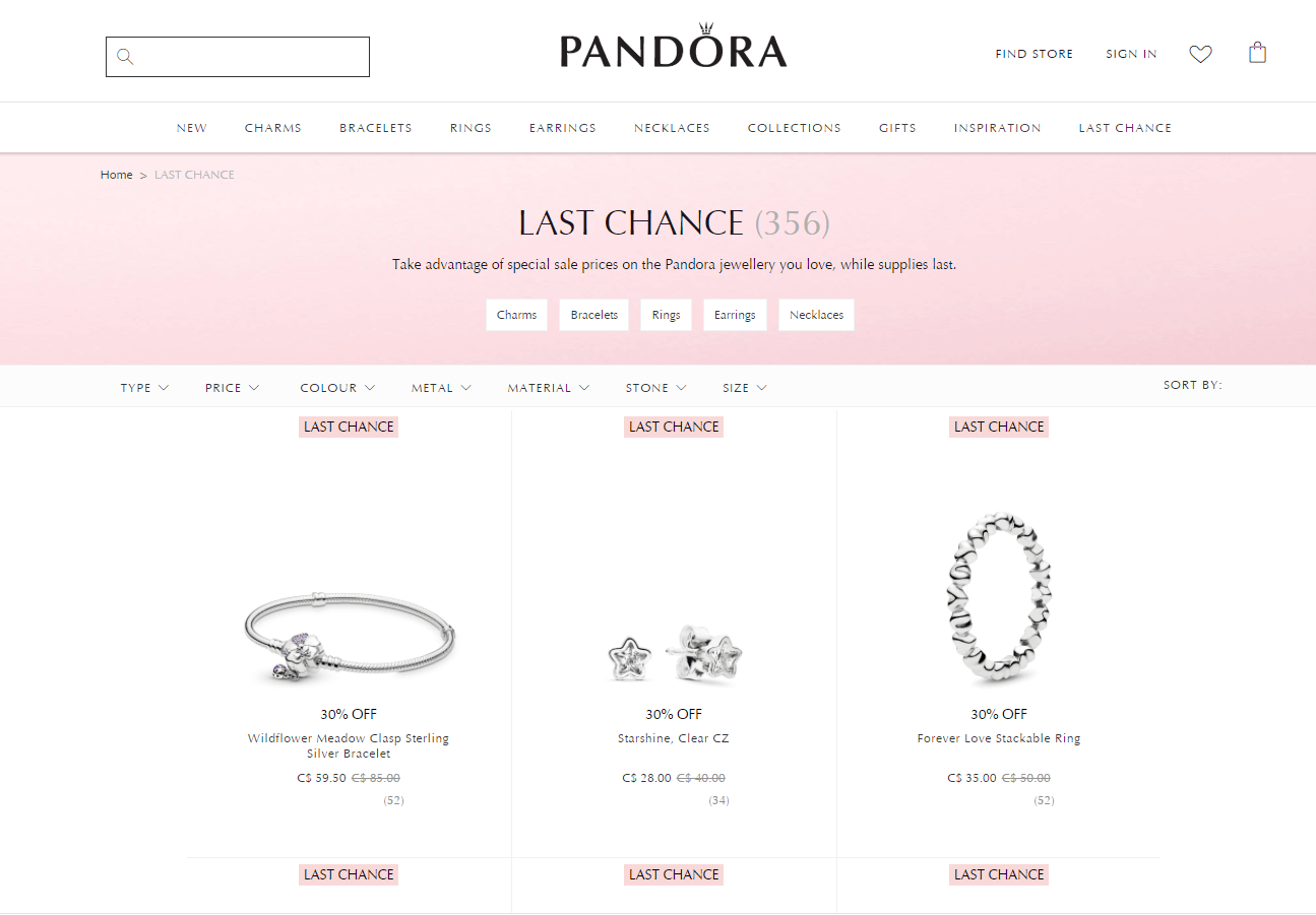 Pandora优惠码2026 潘多拉加拿大官网精选串珠、手串额外7折促销