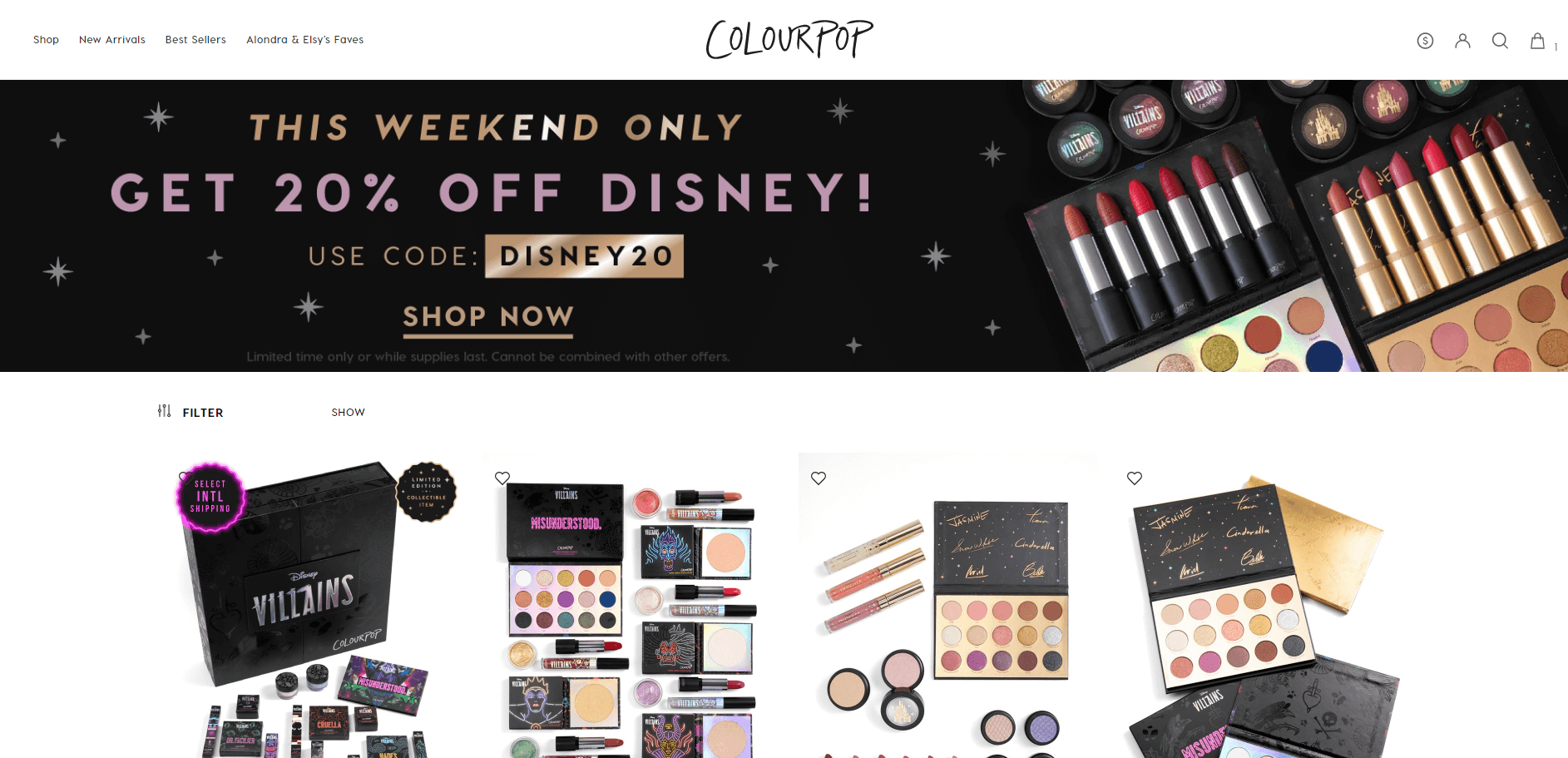Colourpop优惠码2026 卡拉泡泡美国官网Disney迪士尼合作系列彩妆额外8折促销满额免邮