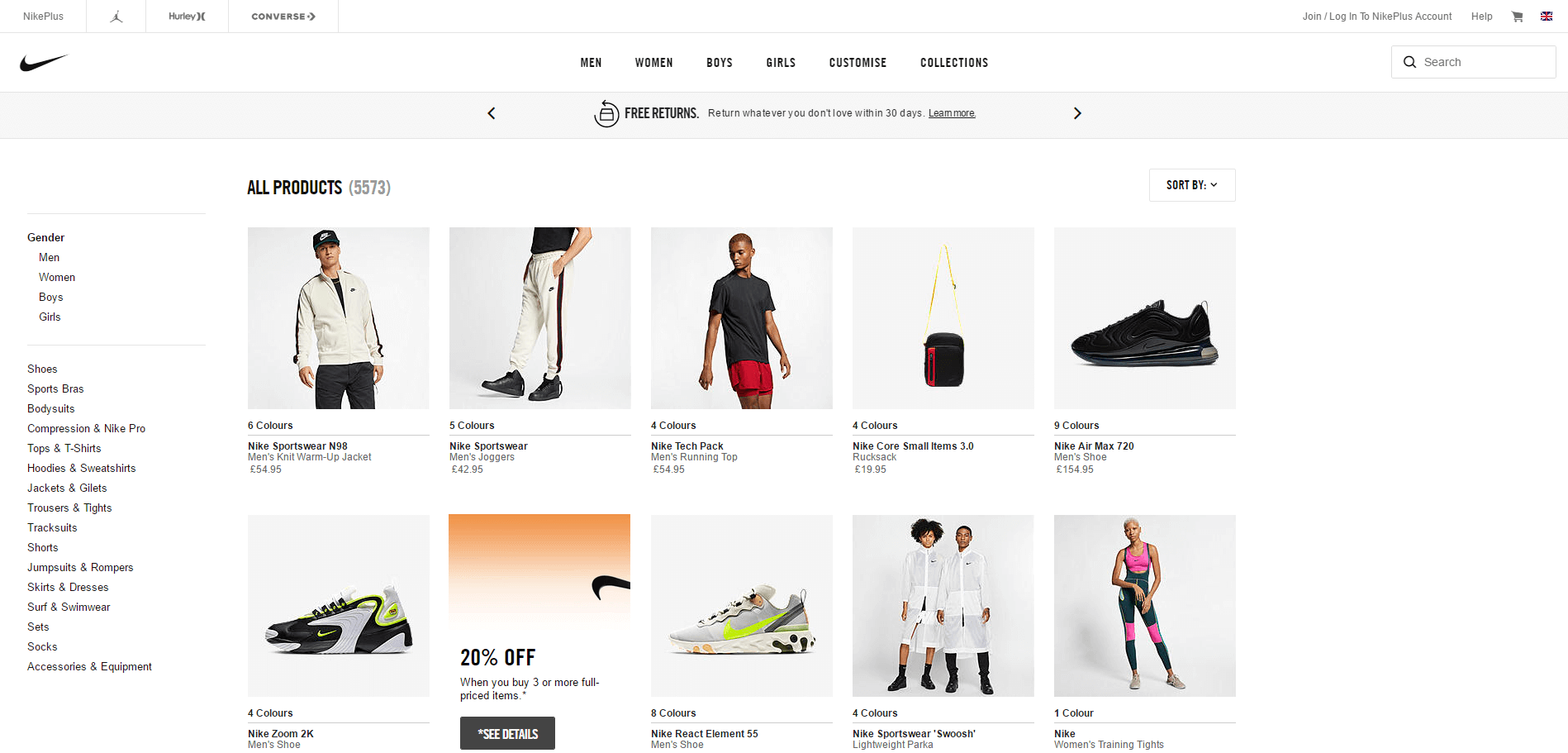 Nike折扣码2026 耐克英国官网全场正价商品3件8折促销英国免邮