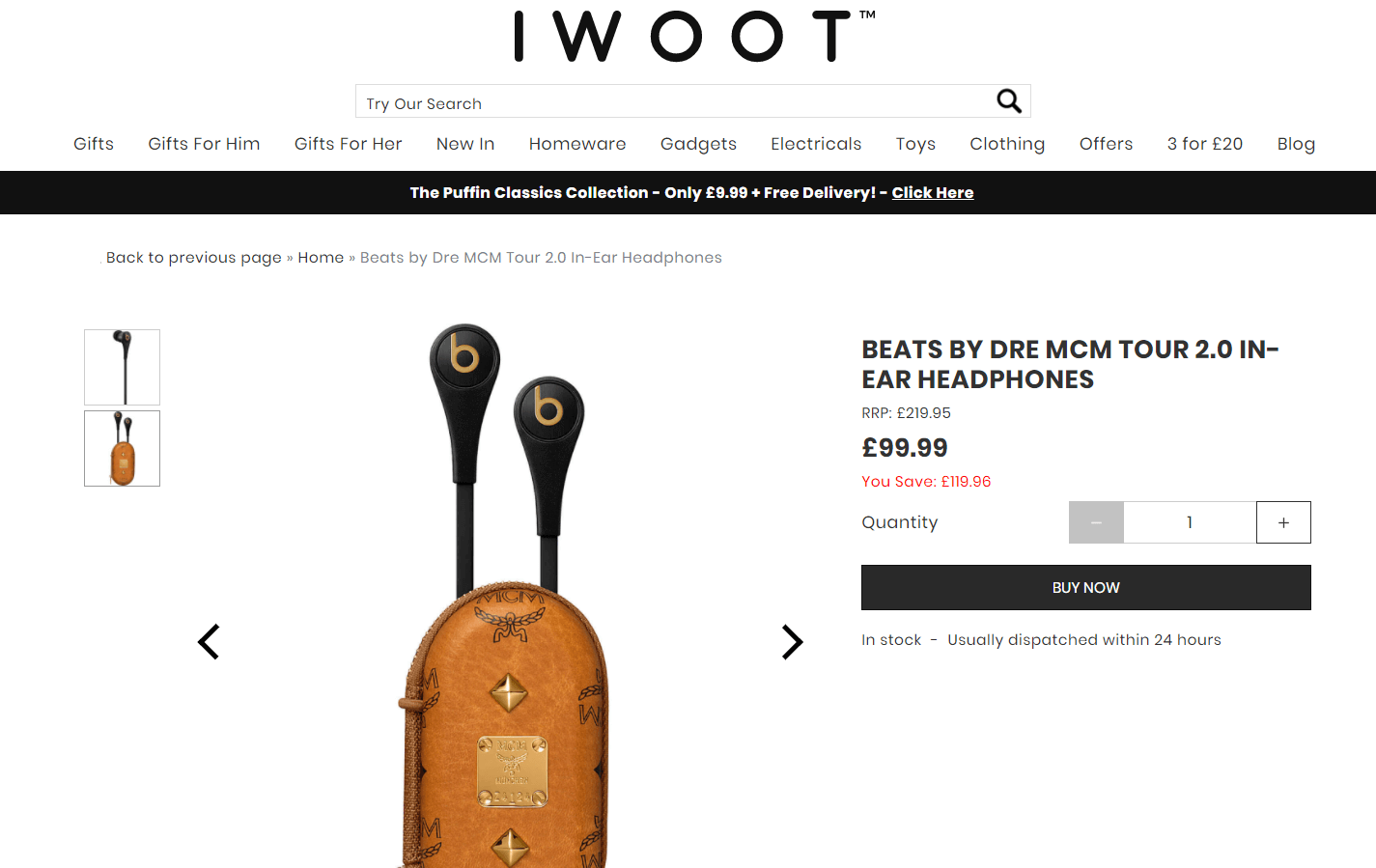 IWOOT折扣码2026 Beats Tour2 X MCM合作版入耳式耳机（带限量外壳）特价£99.99（约885元）包直邮国内 支持支付宝付款-图片1