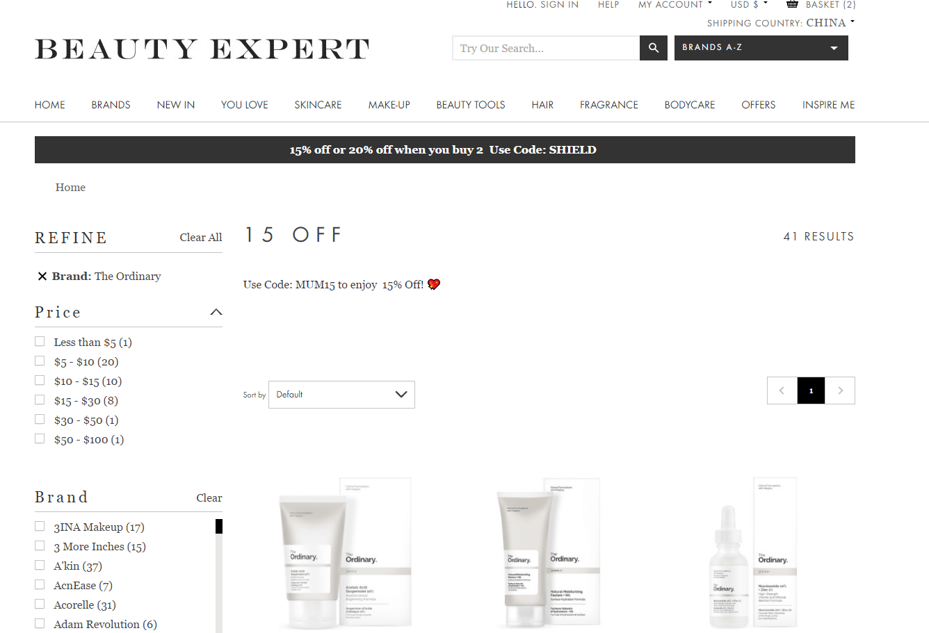 Beauty expert折扣码2026  The ordinary全线85折促销 满380元免邮中国 支持支付宝付款-图片1