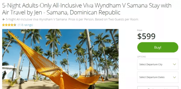 Groupon优惠码2026 多米尼加5晚Viva Wyndham全包酒店美国多个出发城市 9起 含机票+酒店+餐饮娱乐等