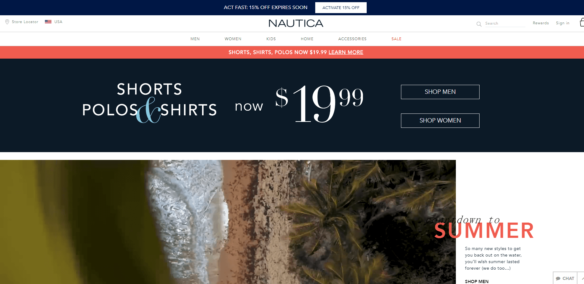 Nautica优惠码2026 诺帝卡现有男女款POLO衫一律.99促销满额免邮