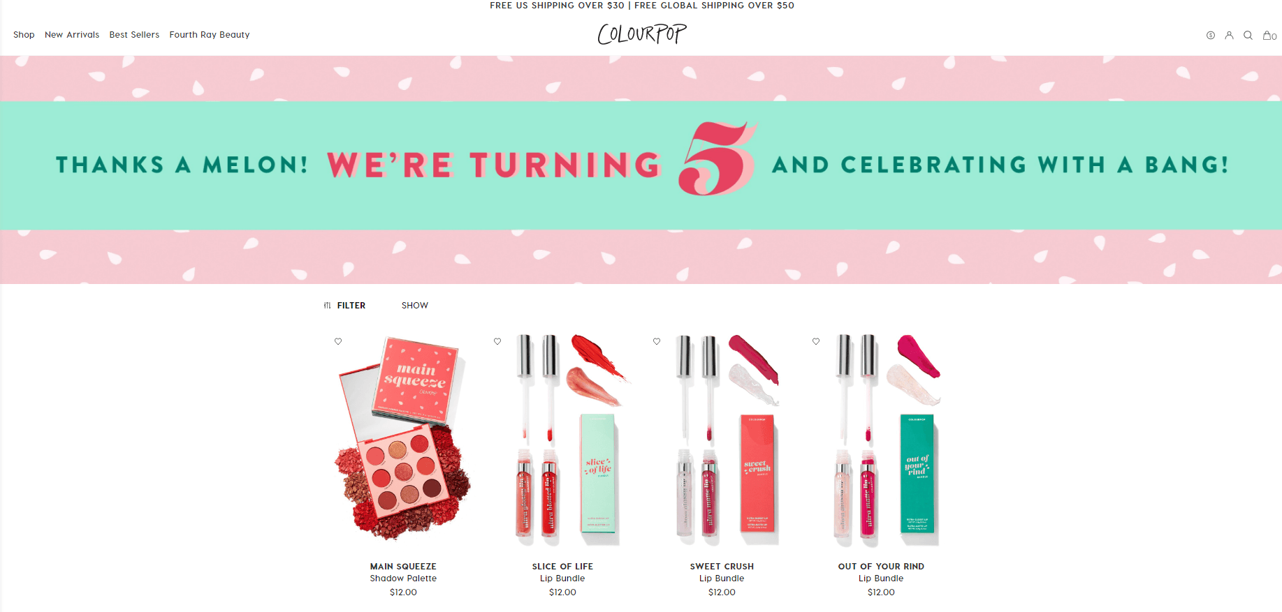 ColourPop优惠码2026 卡拉泡泡五周年生日月watermelon西瓜系列17日上新1点上架-图片1