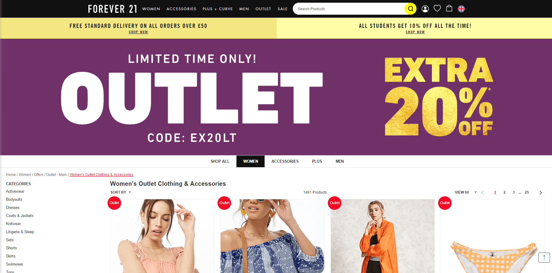 Forever 21折扣码2026 折扣区低至15折+满额额外8折促销满额英国境内免邮