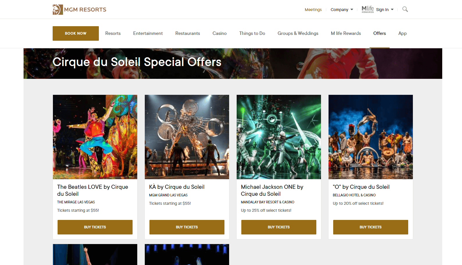 MGM Resorts优惠码2026 拉斯维加斯太阳马戏团等大秀门票促销 起 热门大秀超值优惠