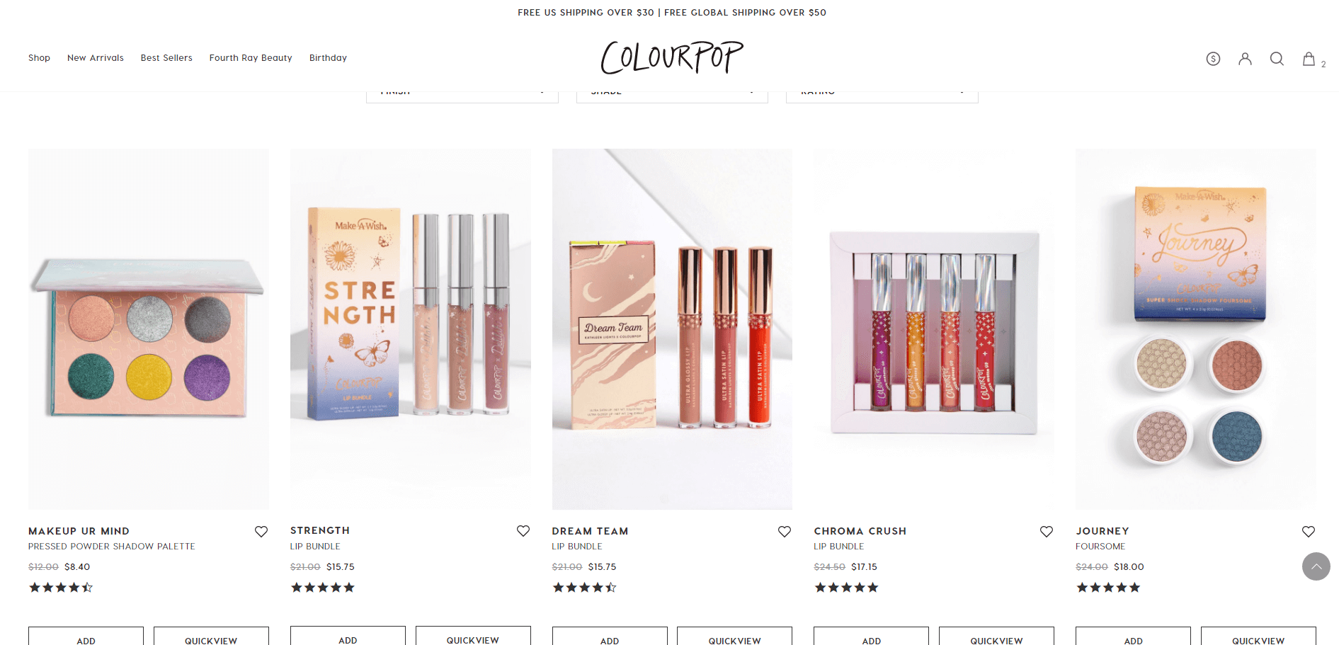 Colourpop优惠码2026 卡拉泡泡美国官网折扣区商品上新低至7折促销任意订单送限定款土豆泥眼影