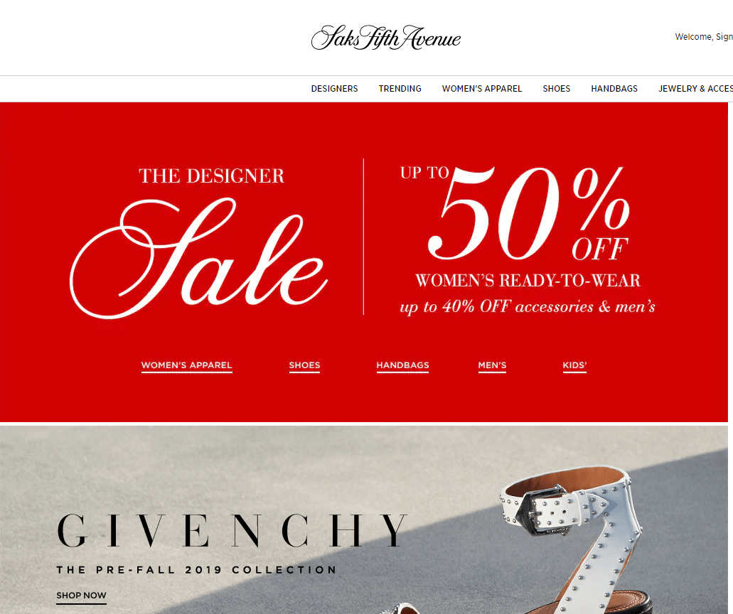Saks Fifth Avenue优惠码2026 设计师大促精选大牌服饰鞋包低至5折优惠美国免邮