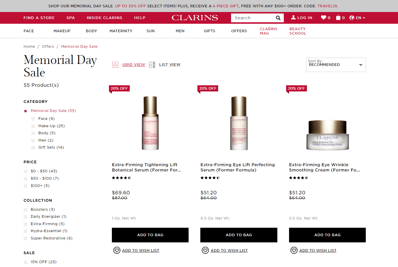 Clarins优惠码2026 娇韵诗官网Memorial Day精选护肤品低至7折促销满0赠礼包