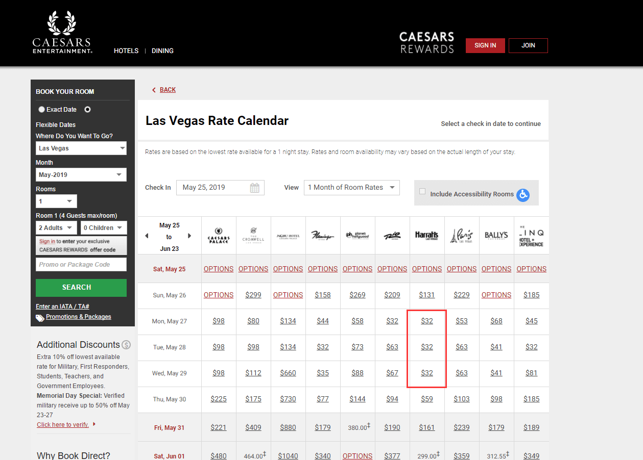 Caesars Entertainment优惠码2026 凯撒娱乐Memorial Day 大促 拉斯维加斯10家酒店65折起 低至/晚 凯撒宫起