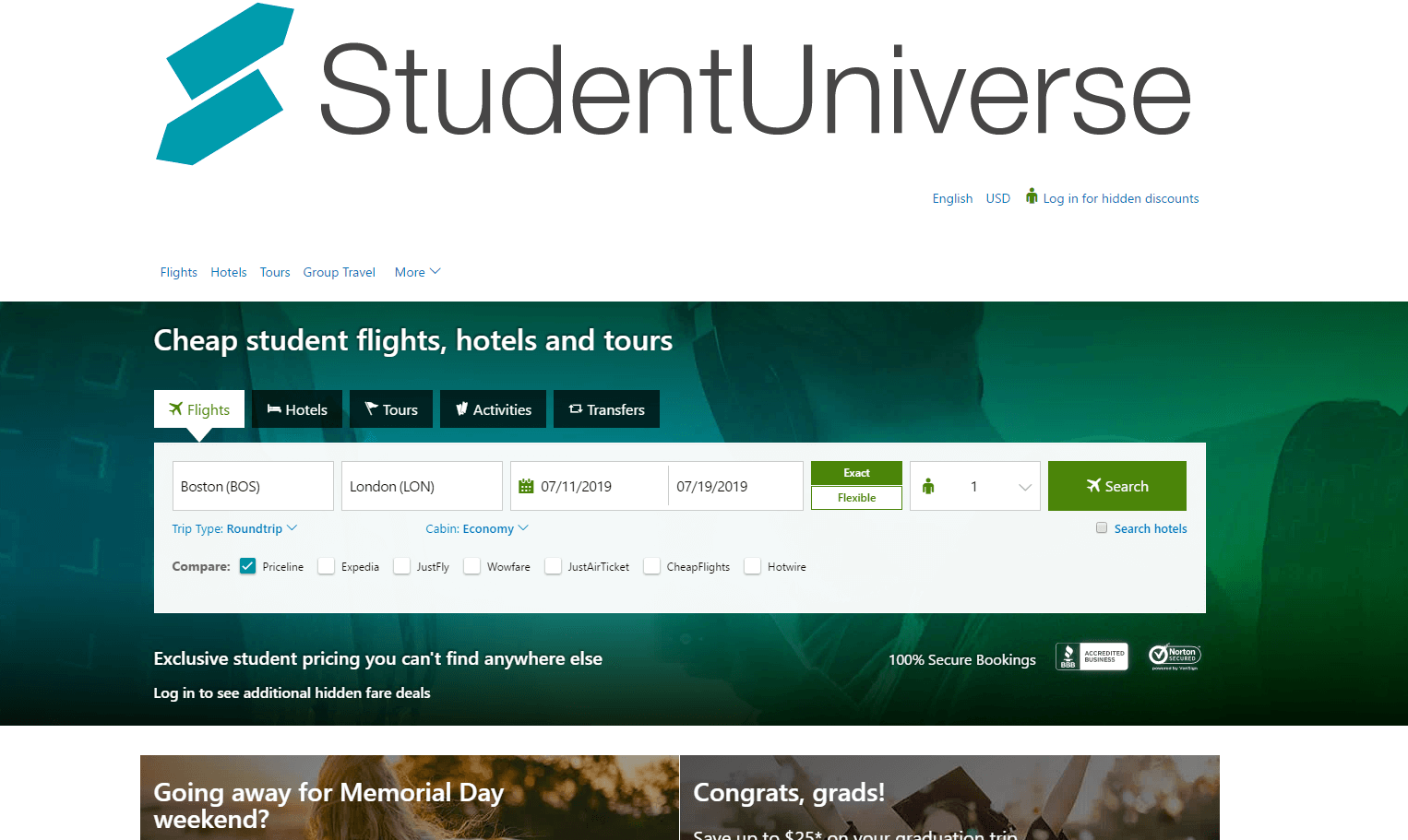 StudentUniverse优惠码2026 亚洲至北美航班暑期开学特惠 单程0起 + 额外省 新用户专享