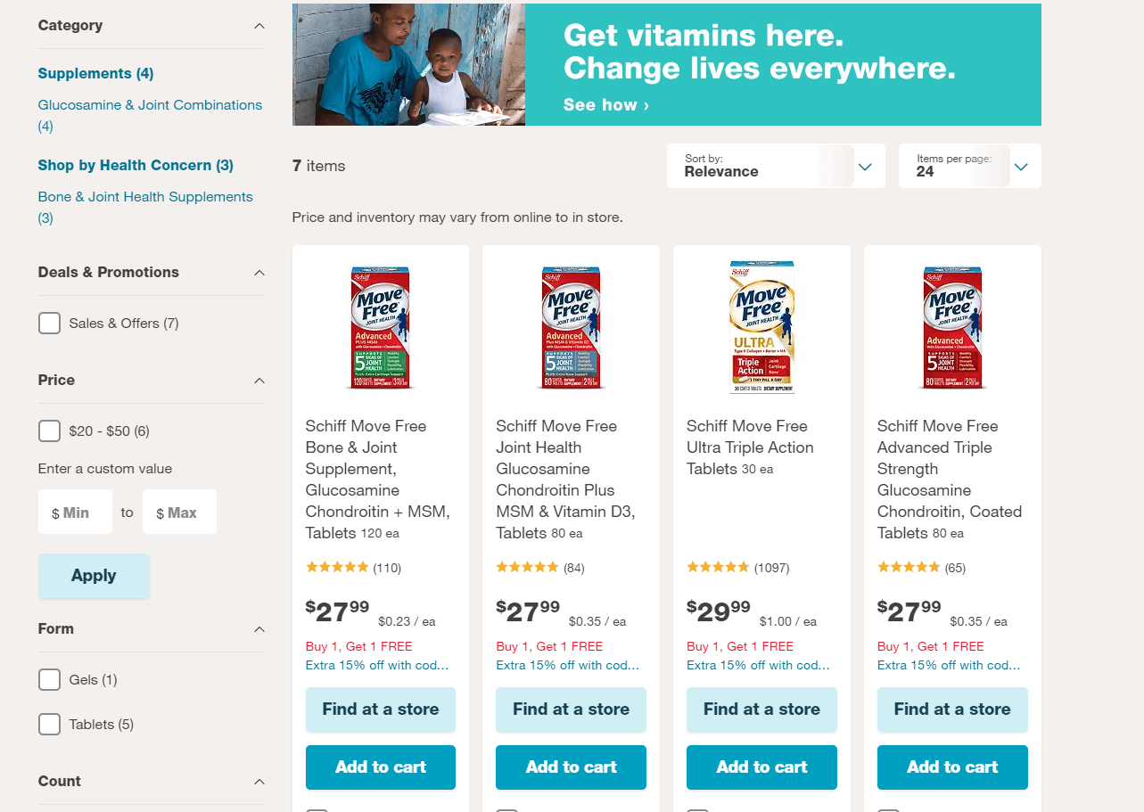 Walgreens优惠码2026 Schiff Move Free维骨力产品买1送1+额外85折促销满额免邮