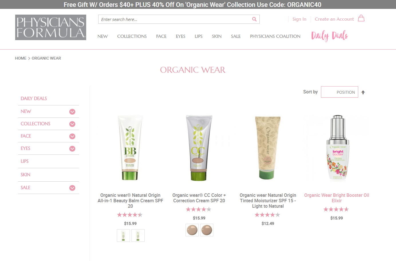 Physicians Formula优惠码2026 ORGANIC WEAR系列6折促销满额免邮