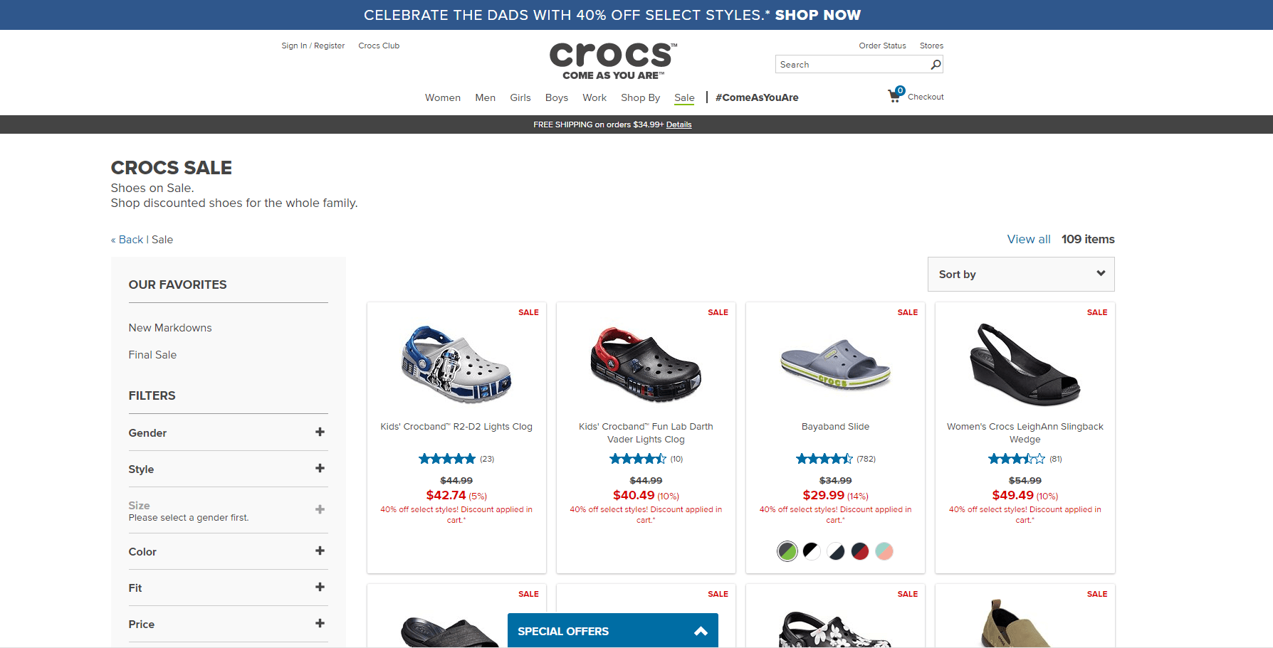 Crocs优惠码2026 精选鞋饰低至6折+额外6折促销满额免邮