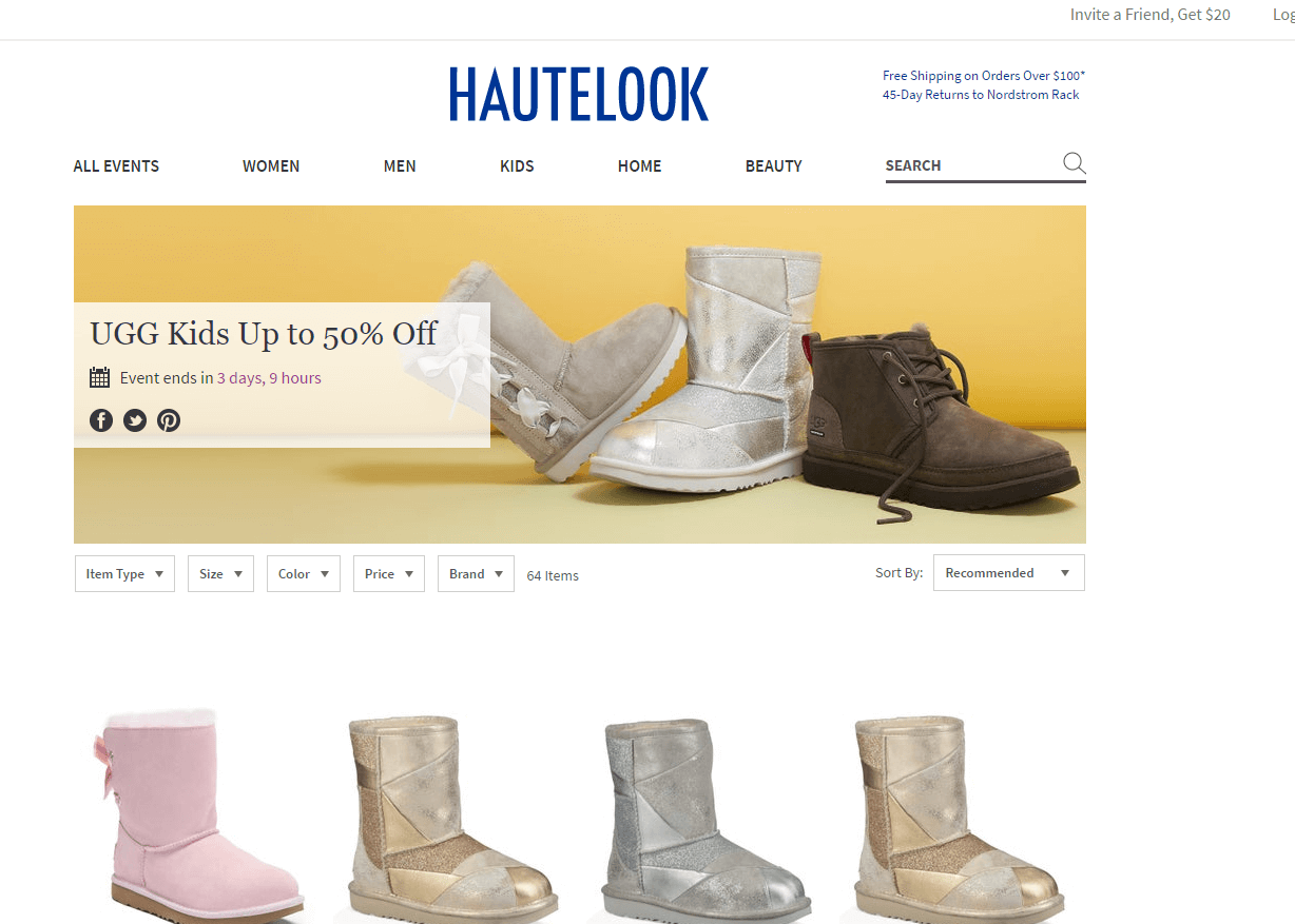 Hautelook优惠码2026 精选 UGG 童鞋低至5折促销满额免邮