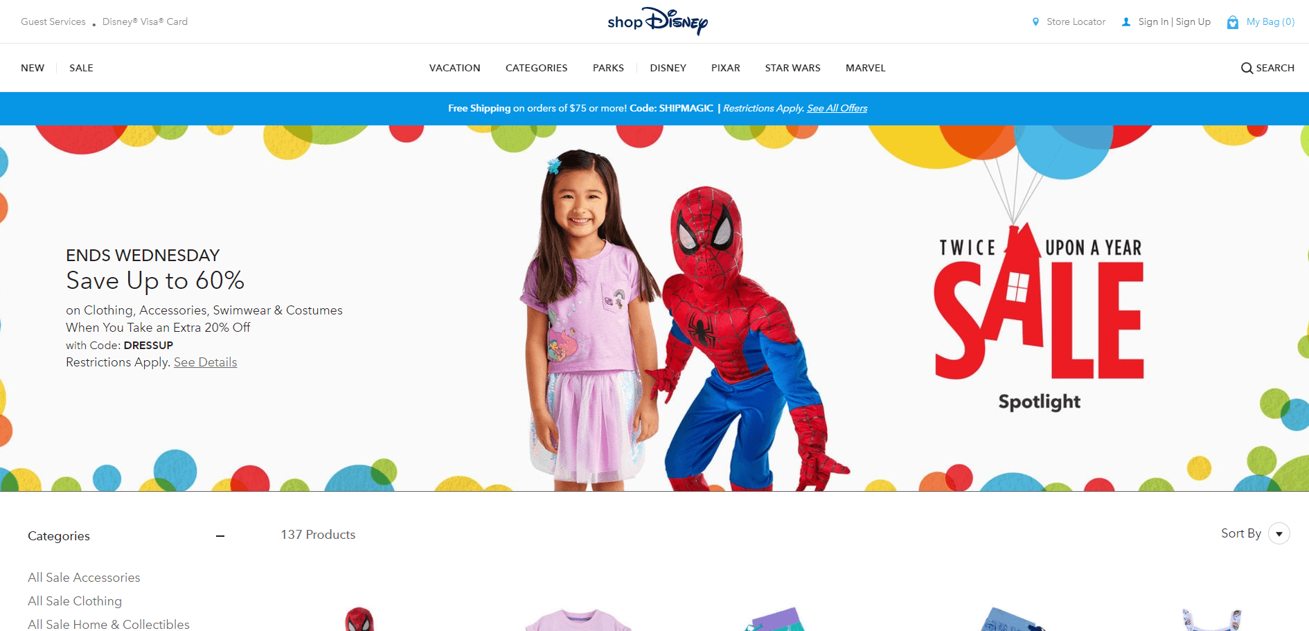 shopDisney优惠码2026 现有精选商品低至4折+额外8折促销满额免邮