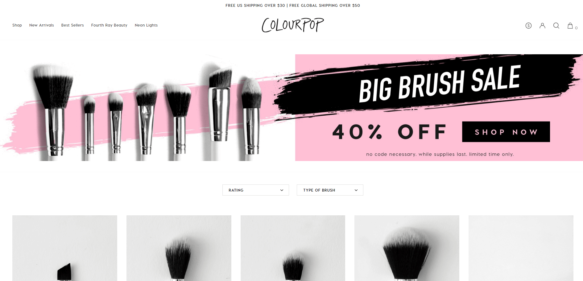 Colourpop优惠码2026 卡拉泡泡美国官网化妆刷6折促销满额包邮