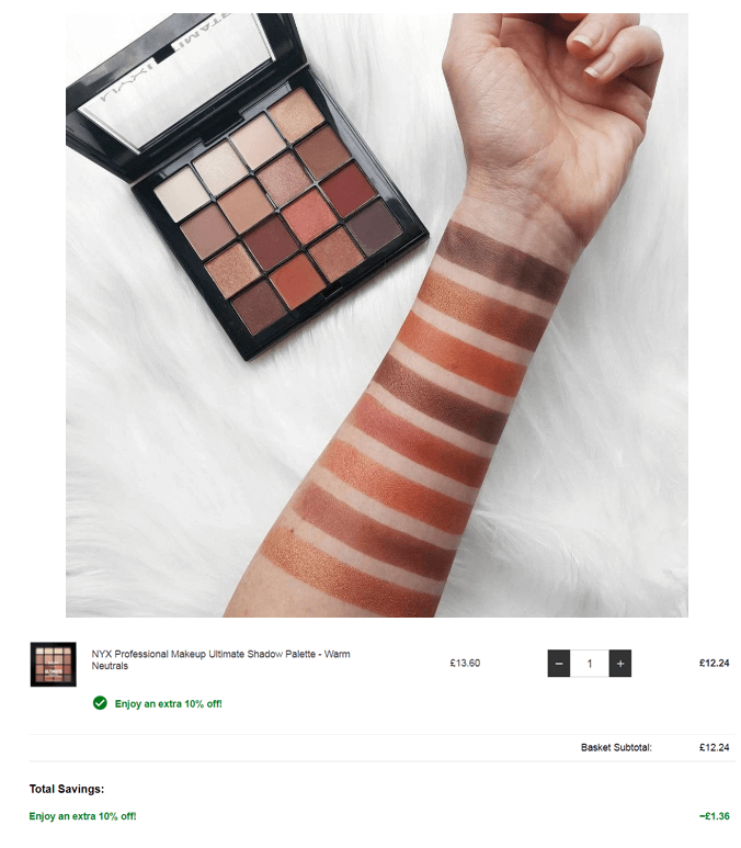 Lookfantastic折扣码2026 NYX专业16色眼影盘Warm Neutrals色折后£12.24（约108元）支持支付宝付款 直邮国内