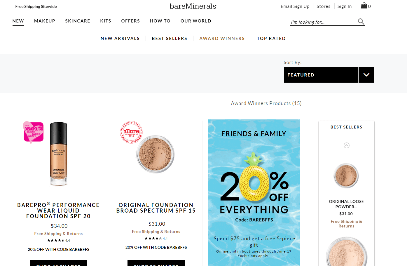 Bareminerals优惠码2026 全场美妆无门槛8折+满送5件套礼包满额免邮