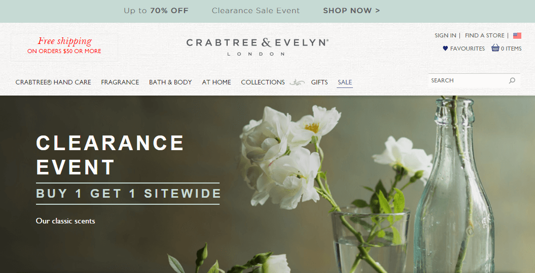 Crabtree & Evelyn优惠码2026 瑰柏翠官网全场商品买一送一相当于5折