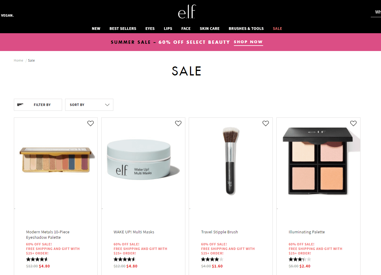 e.l.f. 优惠码2026 elf美国官网精选美妆夏季低至4折促销叠加满减优惠