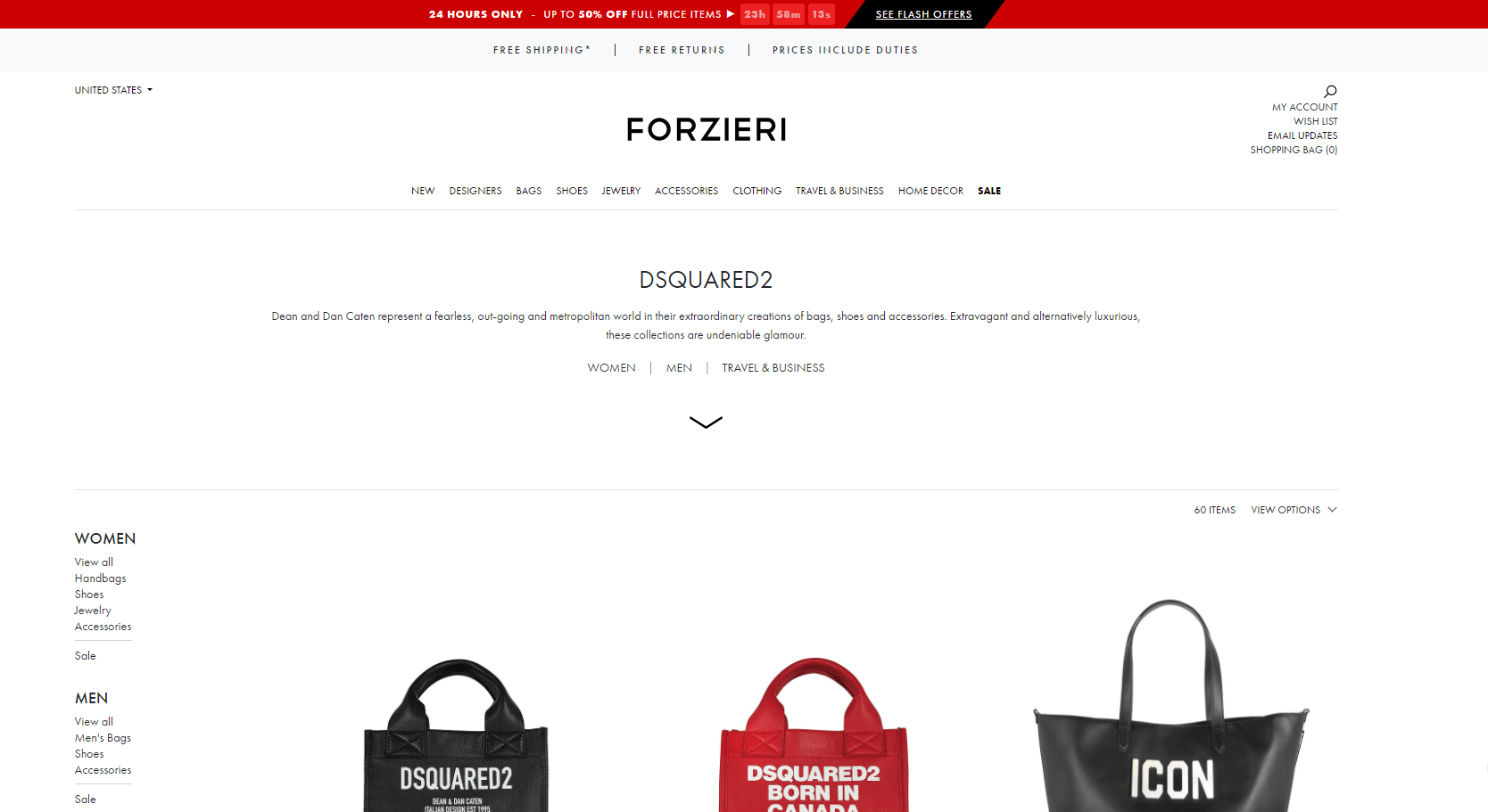 Forzieri优惠码2026 福喜利官网现有Dsquared2新品满5额外8折促销美境运费