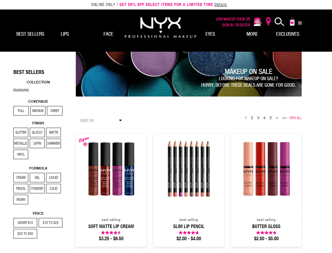 NYX cosmetics优惠码2026 nyx美国官网折扣区美妆5折促销满赠好礼