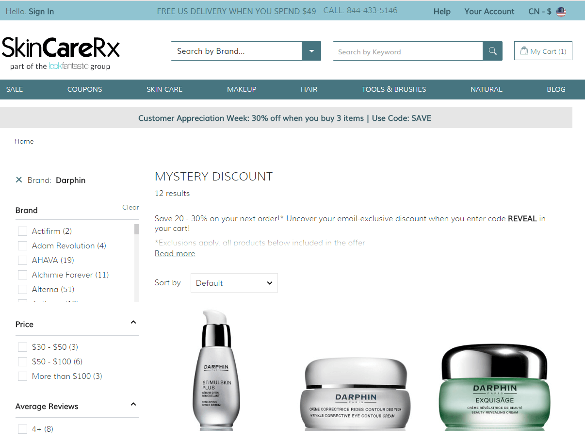 skincarerx优惠码2026 精选Darphin迪梵护肤产品7折+3件额外7折 新低好折