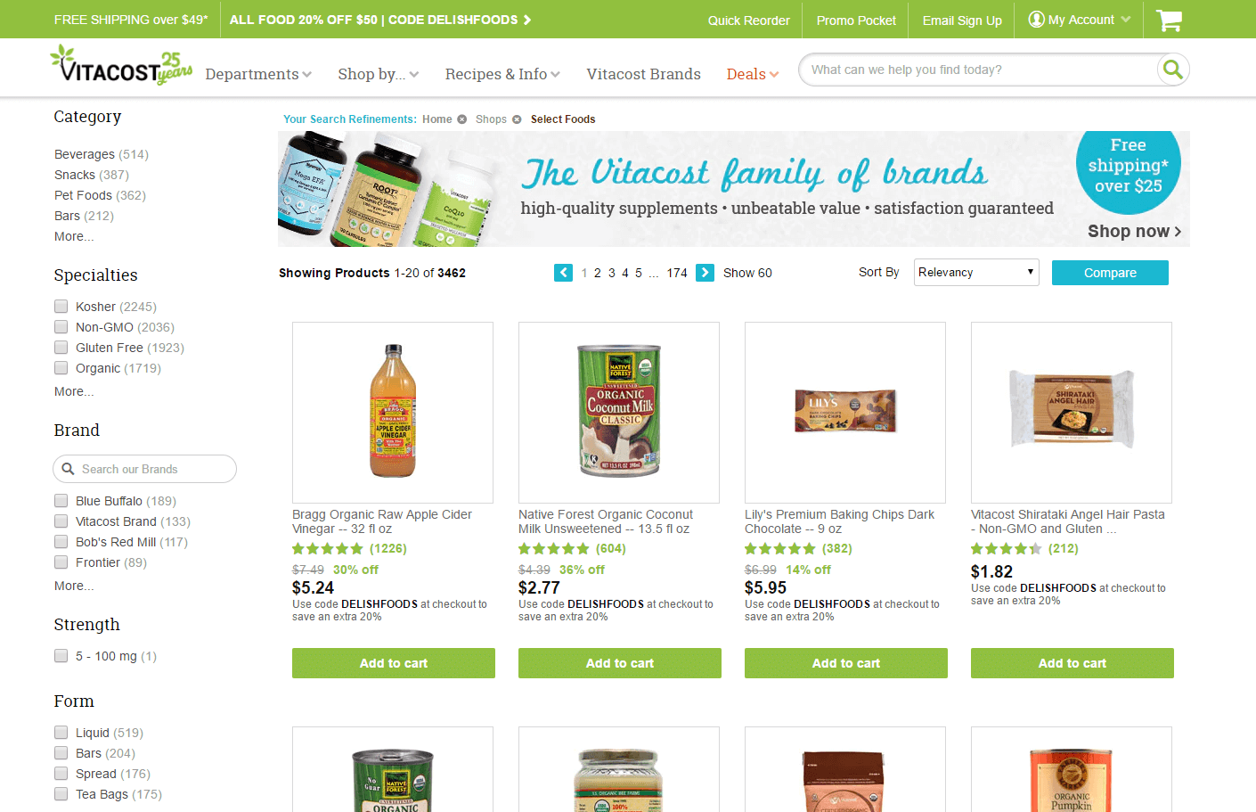 Vitacost优惠码2026 精选有机食品、婴儿辅食等满额外8折促销满额包邮