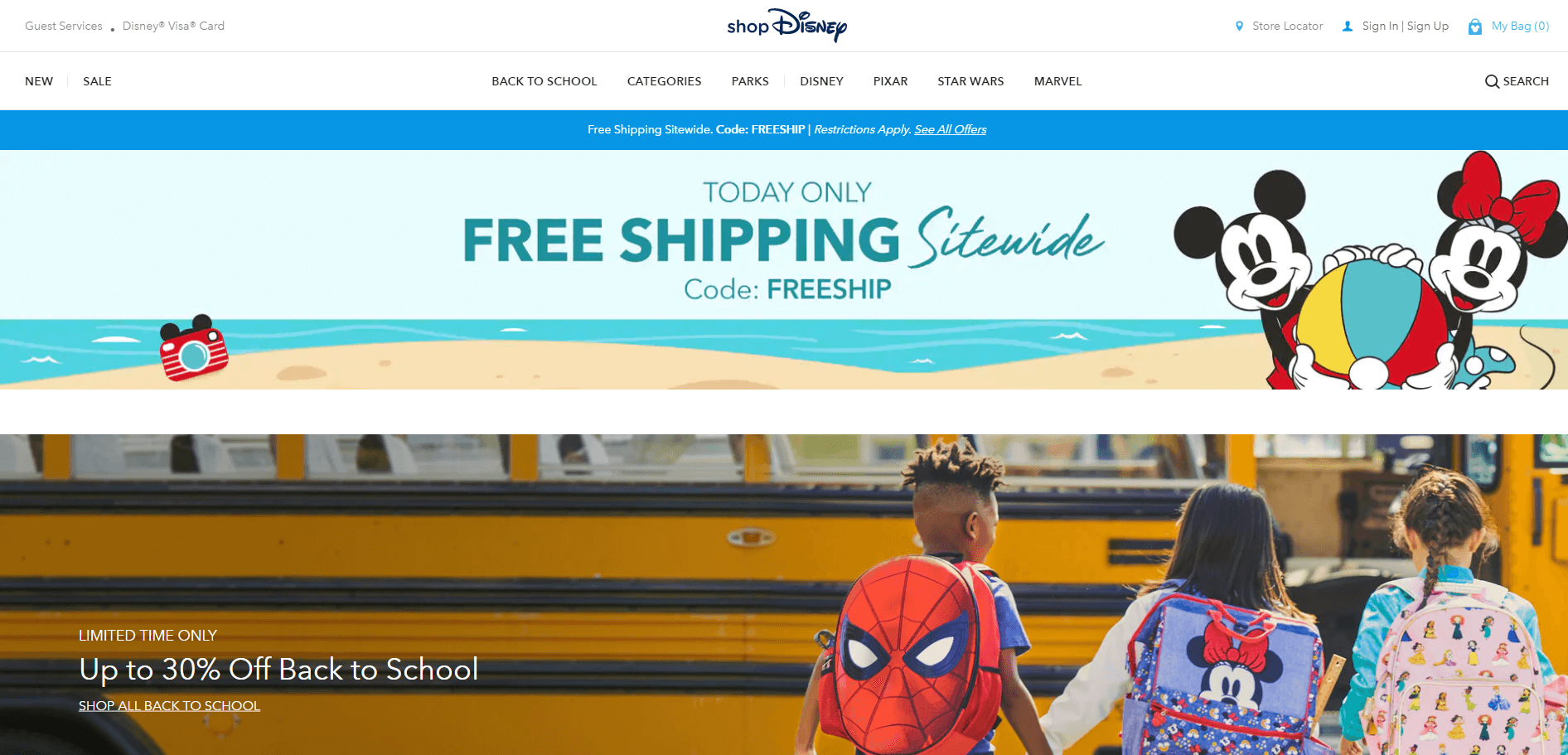 shopDisney优惠码2026 精选返校季商品低至7折促销无门槛免邮