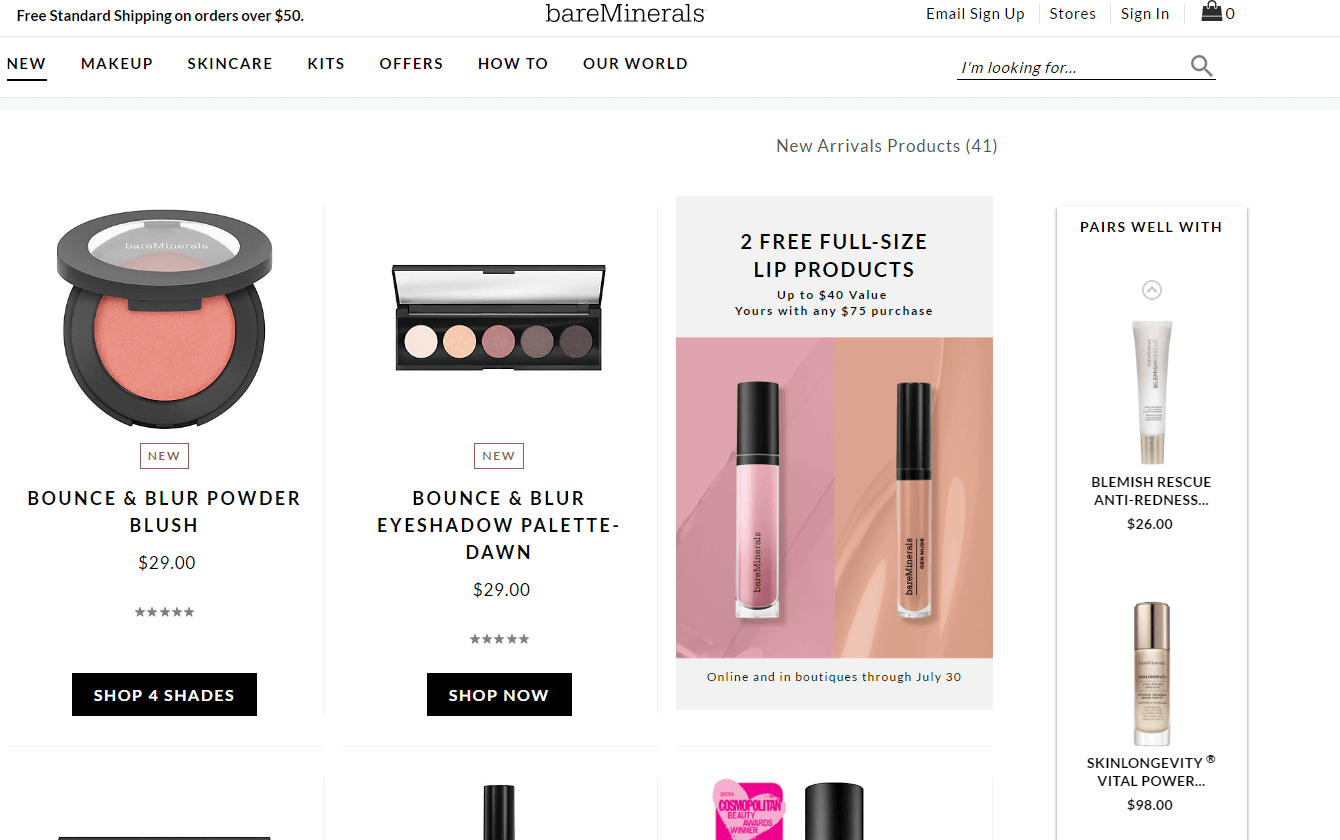 Bareminerals优惠码2026 国际口红日满赠两只唇部产品满额免邮