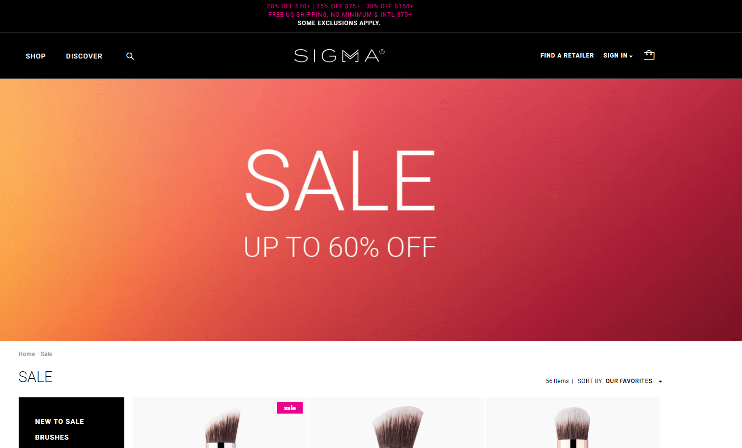 Sigma Beauty优惠码2026 全场化妆刷满额最高享额外7折促销美境免邮