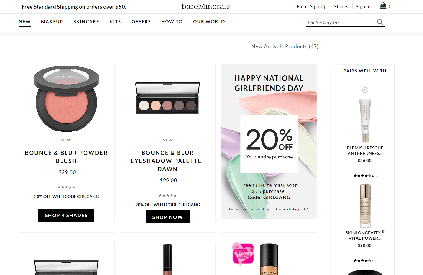 Bareminerals优惠码2026 全场美妆无门槛8折促销满额免邮