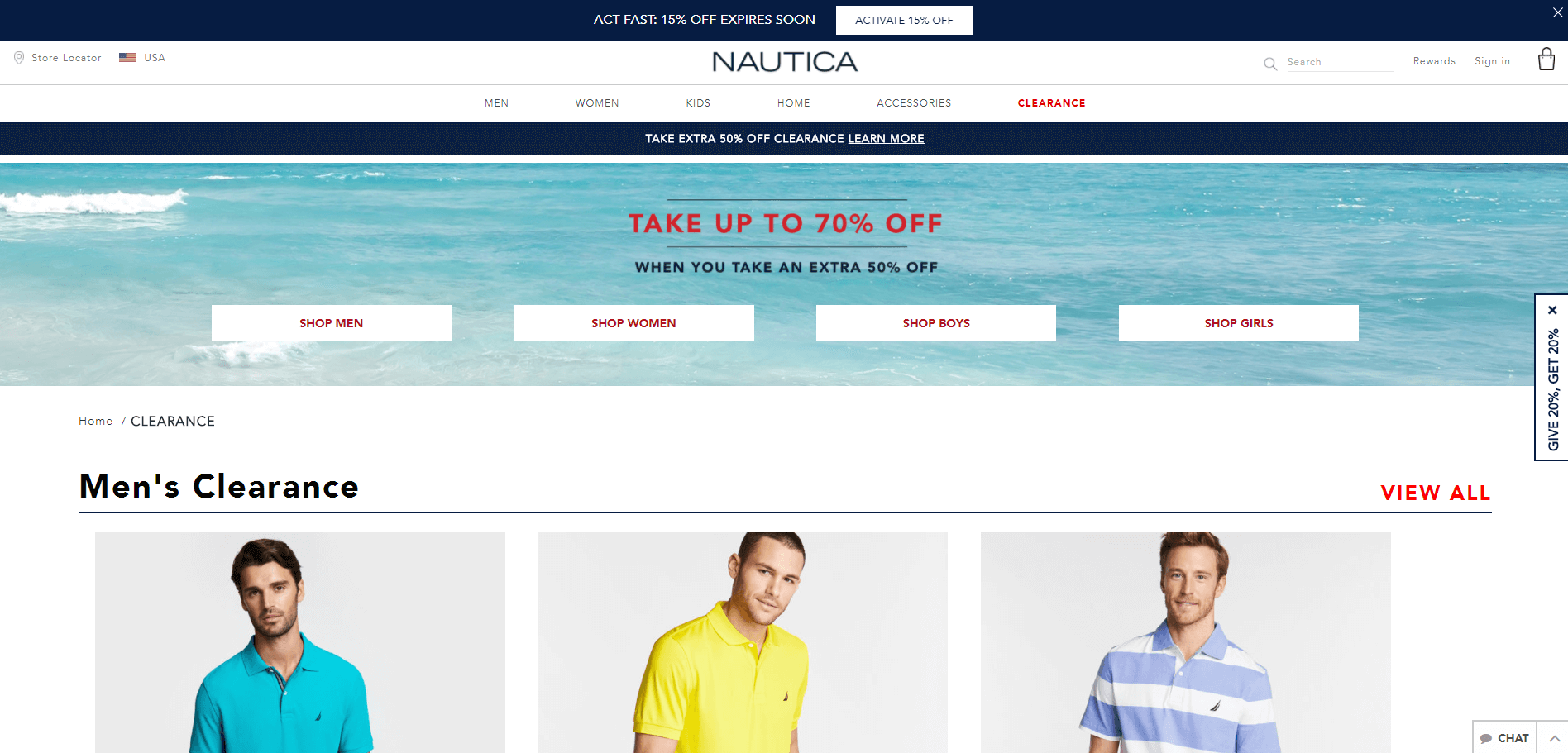 Nautica优惠码2026 全场清仓区额外5折满额免邮