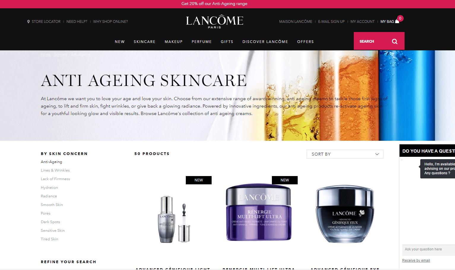 Lancome折扣码2026 兰蔻英国官网精选抗衰老产品无门槛8折促销需转运