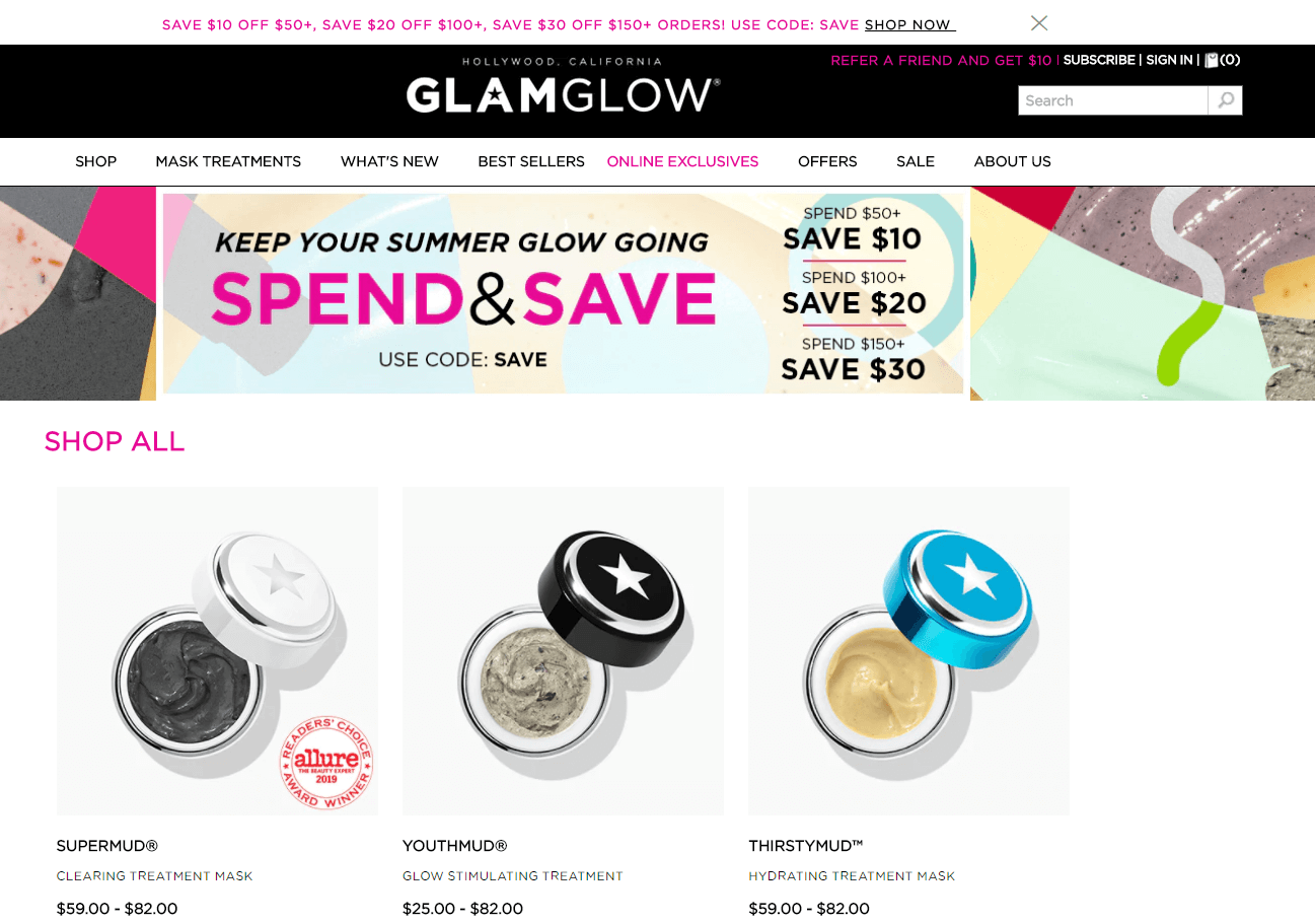 Glam Glow优惠码2026 全场面膜满额最高立减促销再来美境免邮